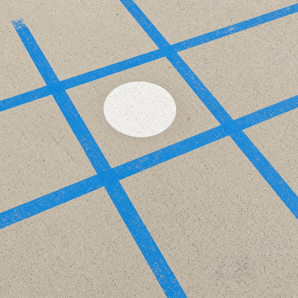 Square play grid painted in electric blue