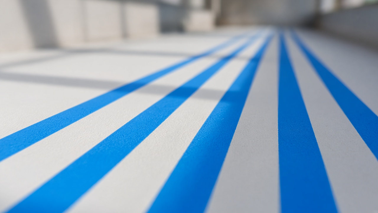 Private lane of repeating blue stripes
